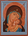 Icona di cm 40x30 dipinta a tempera all'uovo su tavola denominata Vergine della Tenerezza realizzata da Gabriella Pitacco Prestelli nel 2009