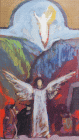 Dipinto a tempera su tavola ad encausto di cm.42x24 denominato Annunciazione realizzato da Lin Delija nel 1983 nella collezione Ezio Cricchi