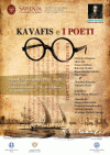 Locandina della conferenza dedicata al poeta Kavafis con in evidenza un disegno di occhiali con lenti a cerchio
