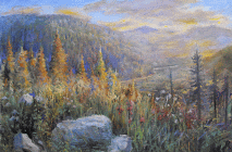Dipinto ad olio su tela di cm.50x70 denominata Dal Sentiero di Montagna realizzato da Roberto Budicin