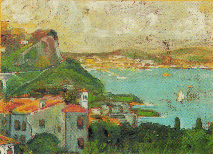 Dipinto olio su legno realizzato nel 1913 a Vienna denominato Visione di Trieste realizzato da Vittorio Robba