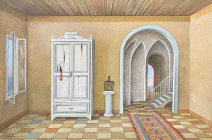 Dipinto a olio su tavola di centimetri 20x30 denominato Armadio con griglia realizzato da Aldo Bressanutti