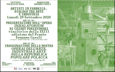 Locandina della presentazione della opera vincitrice della XXIII edizione del Premio Ermanno Casoli e della mostra Operai dell'arte Industria e arte nella Repubblica Popolare Polacca