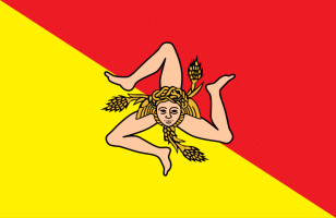La Bandiera della Sicilia con il simbolo della Trinacria al centro