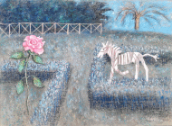 Opera in pastello su carta applicata su tela di cm 50x65 denominata La Zebra e la Rosa realizzata da Enrico Benaglia