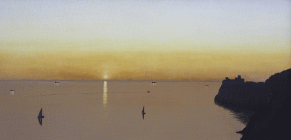 Dipinto a olio su tela di cm 50x100 denominato Castello di Duino, momento magico realizzato da Fabio Colussi nel 2025