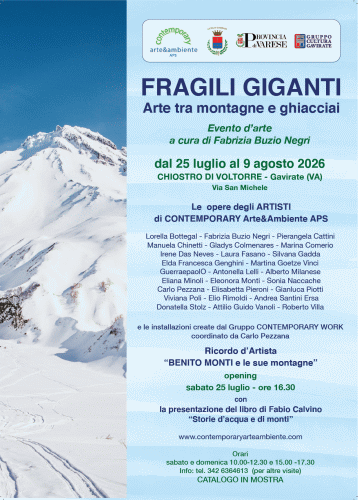 Locandina della mostra Fragili Giganti_Arte tra montagne e ghiacciai