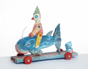 Opera a tecnica mista di cm 20x25 denominata Balena di Pinocchio realizzata da Francesca Pozzobon tra il 2020 e il 2023