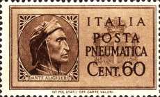 Francobollo dedicato a Dante Alighieri nel 1945 utilizzato per la posta pneumatica