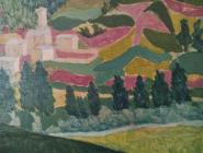 Dipinto di Gianni Mantovani denominato Campitello di Fassa