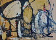 Dipinto a tecnica mista di cm. 50x62 denominato Composizione con sassi realizzato da Giuliana Griselli negli anni '60