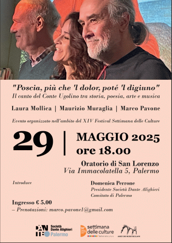 Locandina dell'evento multidisciplinarea Il canto del Conte Ugolino tra storia, poesia, arte e musica
