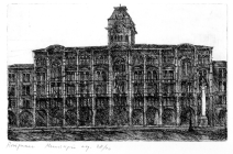 Acquaforte senza data di cm 18x26 denominata Il Municipio di Trieste realizzata da Livio Rosignano