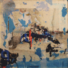 Dipinto a tecnica mista con interventi in acrilico e pigmenti di terre su tela di cm 90x90 denominato Paesaggio della Memoria realizzato da Livio Zoppolato tra il 2020 e il 2025