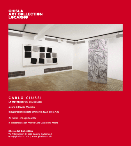 Locandina della mostra di Carlo Ciussi con opere realizzata tra il 1965 e il 2012