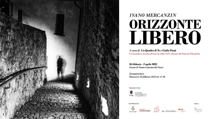 Locandina della mostra Orizzonte libero con fotografie di Ivano Mercanzin