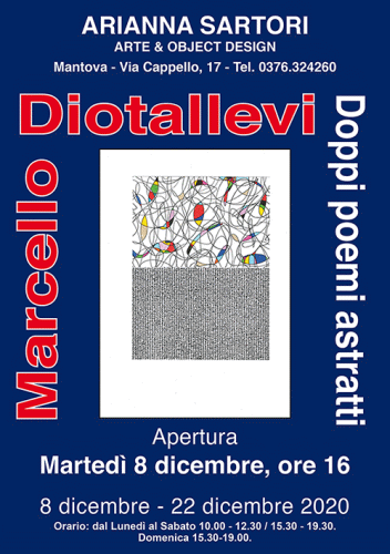 Locandina della mostra Doppi poemi astratti di Marcello Diotallevi alla Galleria Arianna Sartori di Mantova