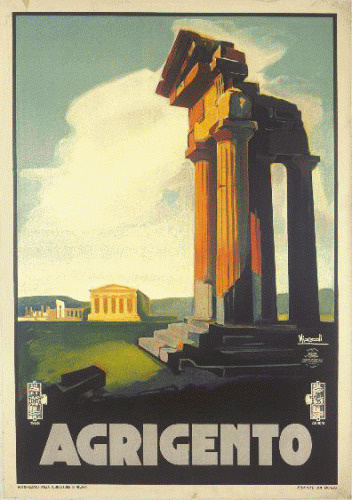 Manifesto turistico sulla città di Agrigento realizzato da Marcello Nizzoli nella mostra Visitate l'Italia Promozione e pubblicità turistica 1900-1950