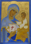 Icona in legno, bisso di lino, oro zecchino, te denominata Madre di Dio, Stella Matutina realizzata da Carolina Franza nel 2017 nel tempo liturgico tra Pasqua e Pentecoste