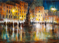 Dipinto a olio, pigmenti e smalti su tela di cm 50x70 denominato Campo dei Fiori realizzato da Mariarosaria Stigliano nel 2025,