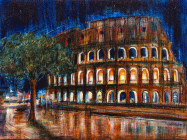 Dipinto a olio, pigmenti e smalti su tela di cm 30x40 denominato Colosseo realizzato da Mariarosaria Stigliano nel 2025