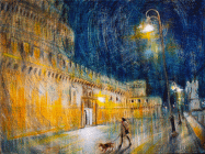 Dipinto a olio, pigmenti e smalti su tela di cm 30x40 denominato Tenera è la notte realizzato da Mariarosaria Stigliano nel 2025