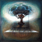 Dipinto a tecnica mista su tavola di cm 130 x130 denominato Filtro Naturale realizzato da Monica Kirchmayr nel 2019