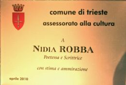 Targa del Comune di Trieste per la scrittrice e poetessa Nidia Robba.