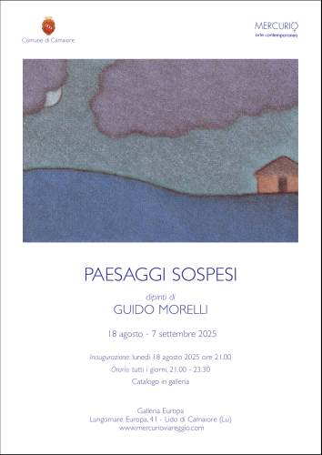 Locandina della mostra Paesaggi sospesi con dipinti di Guido Morelli