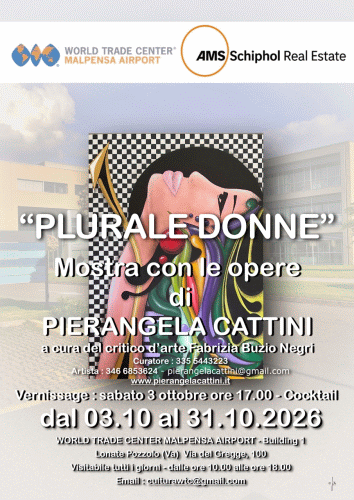 Locandina della mostra Plurale Donne con opere di Pierangela Cattini
