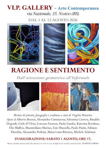 Locandina della mostra Ragione e Sentimento_Dall'astrazione geometrica all'Informale allestita alla Galleria Virgilio Patarini Arte Contemporanea a Niardo