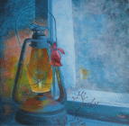 Dipinto in acrilico su tela di cm 40x40 denominato Lanterna blu realizzato da Riccardo Bossi nel 2016