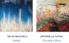 Opere pittoriche di Milva Bacchelli e Antonella Catini tratte dalla locandina delle due mostre allestite a Mantova