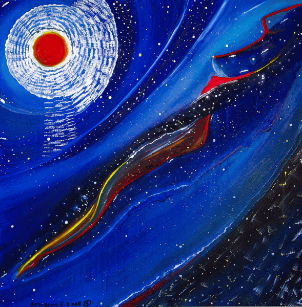 Dipinto a olio su tela di cm 90x90 denominato Notte delle stelle cadenti realizzato da Svetlana Borisova nel 2022