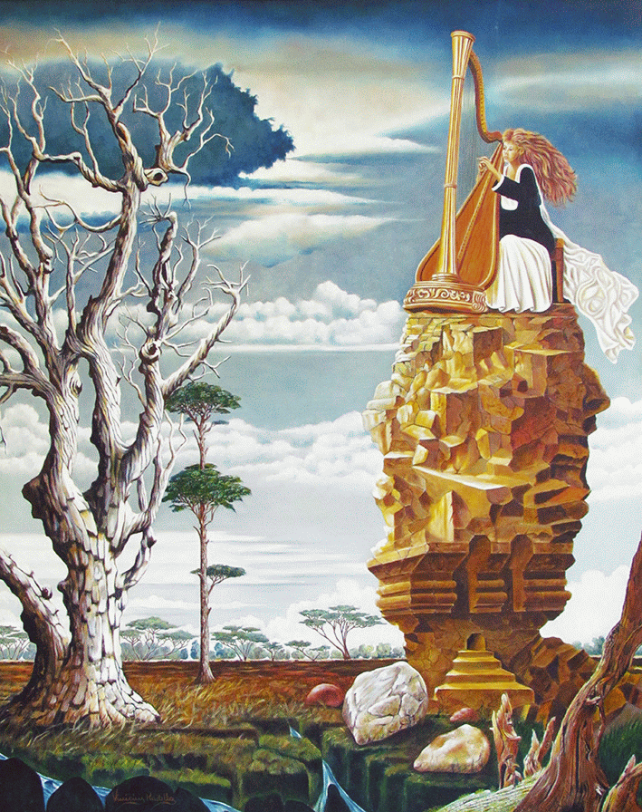 Dipinto di cm 80x100 denominato A Solo Darpa realizzato da Vinicius Pradella nel 1994 nella mostra Il sogno alla Galleria Arianna Sartori