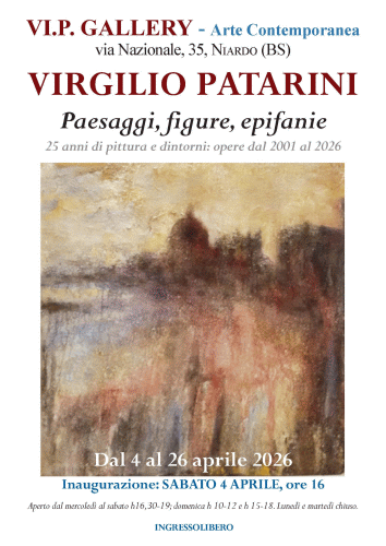 Locandina della mostra Paesaggi, figure, epifanie di Virgilio Patarini
